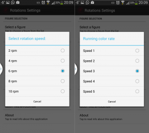 Выбор скорости вращения фигуры и изменения цвета в живых обоях Rotations. Rotation speed selection and changing colors rate for Rotations Live Wallpaper